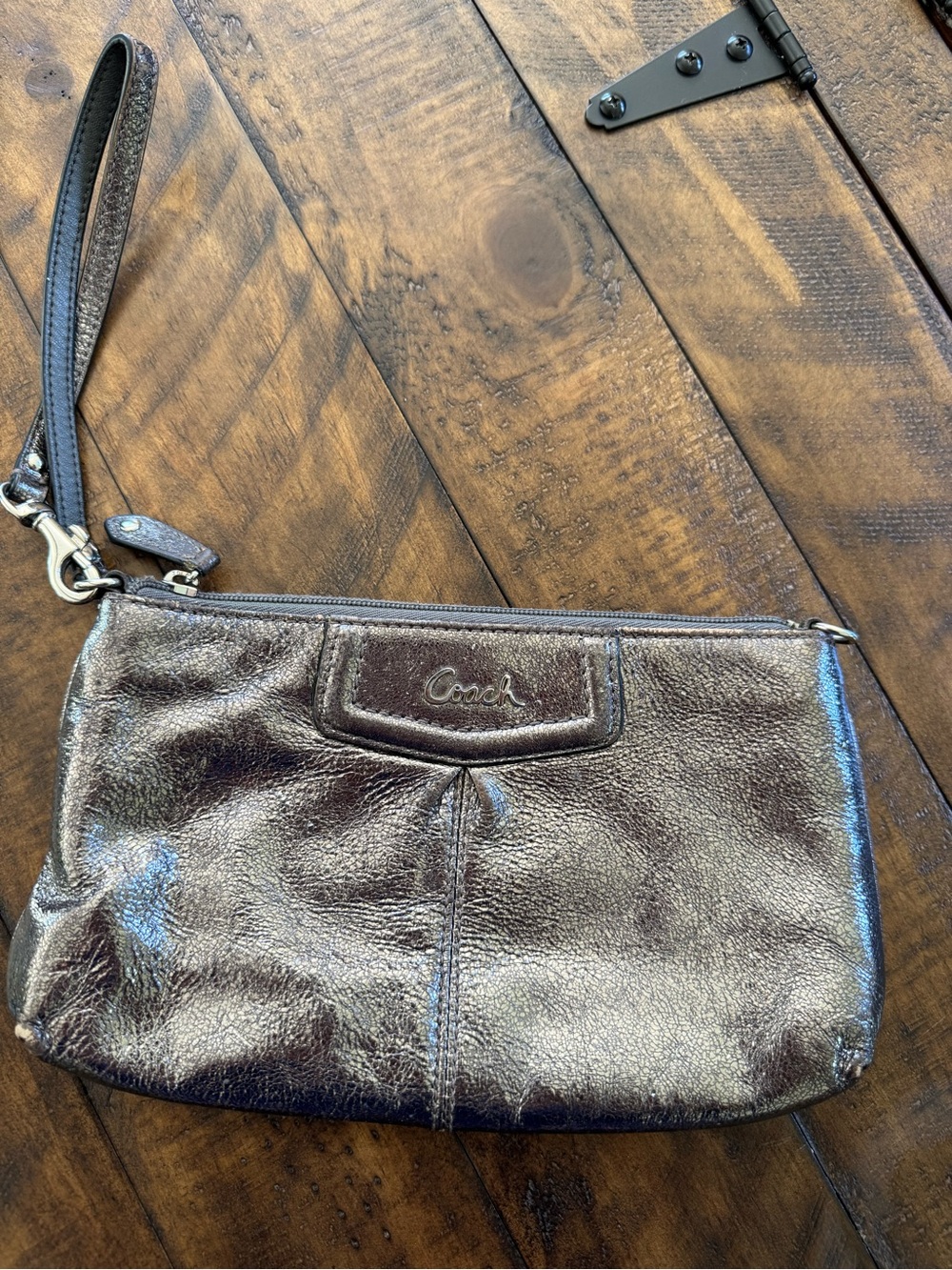 Coach Metallic Pewter Leather Wristlet